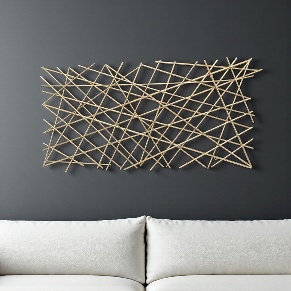 25" X 49" Gold Abstract Lines Metal Hanging Dimensional Sculpture