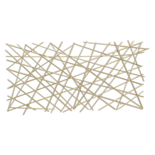 25" X 49" Gold Abstract Lines Metal Hanging Dimensional Sculpture