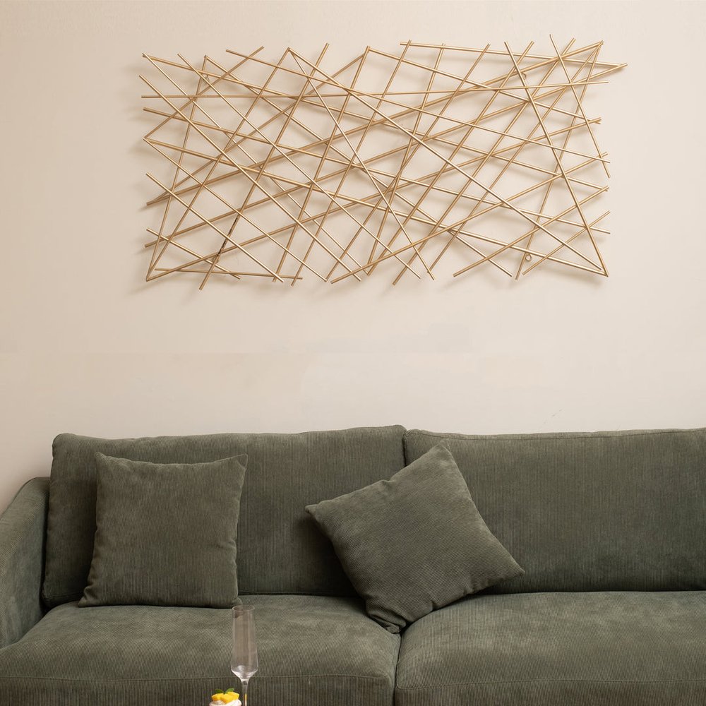 25" X 49" Gold Abstract Lines Metal Hanging Dimensional Sculpture