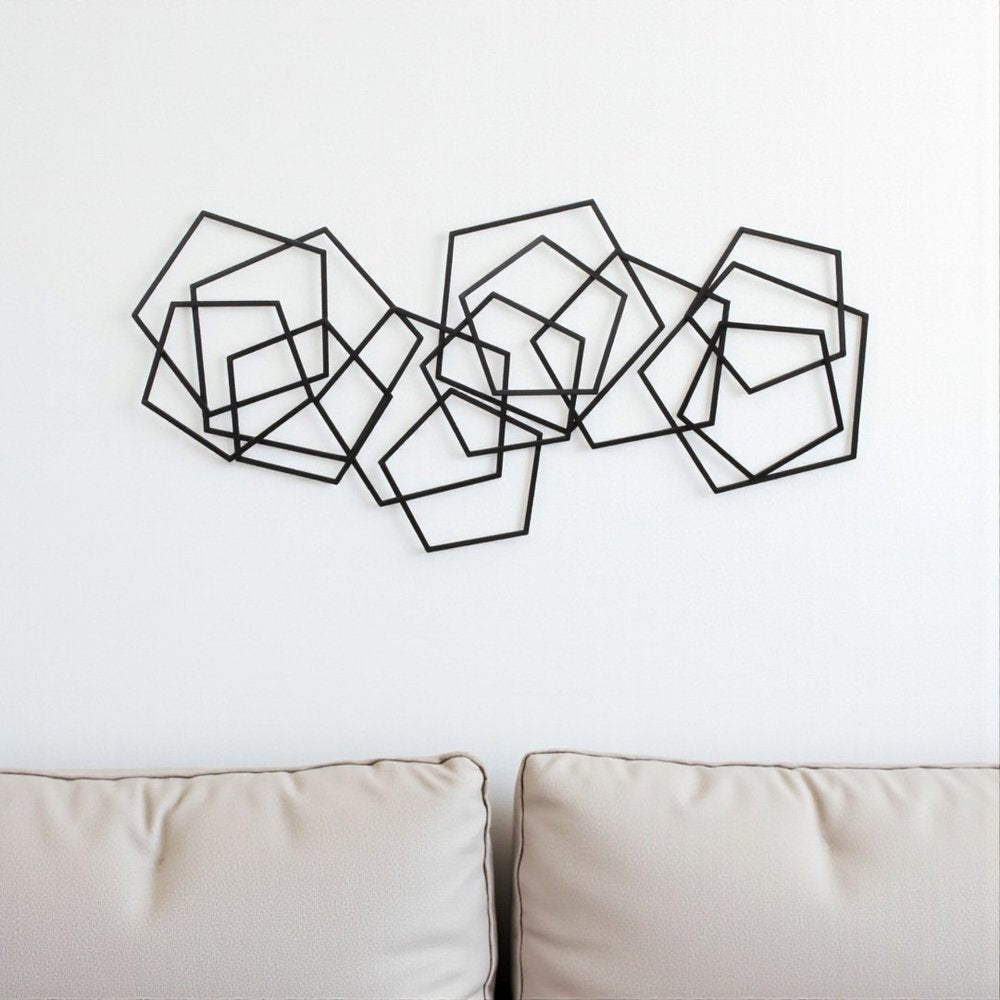 24" X 48" Black Geometric Metal Abstract Hanging Dimensional Sculpture