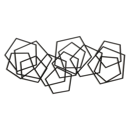 24" X 48" Black Geometric Metal Abstract Hanging Dimensional Sculpture