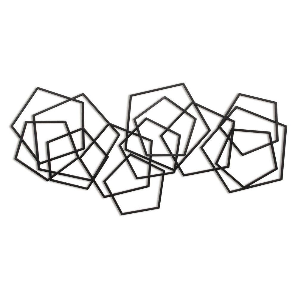 24" X 48" Black Geometric Metal Abstract Hanging Dimensional Sculpture