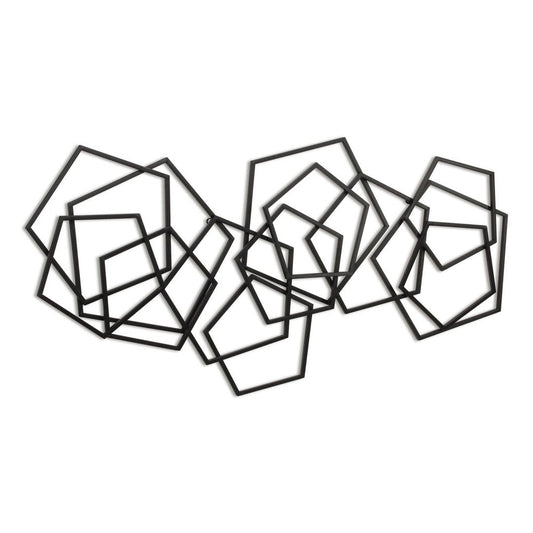 24" X 48" Black Geometric Metal Abstract Hanging Dimensional Sculpture