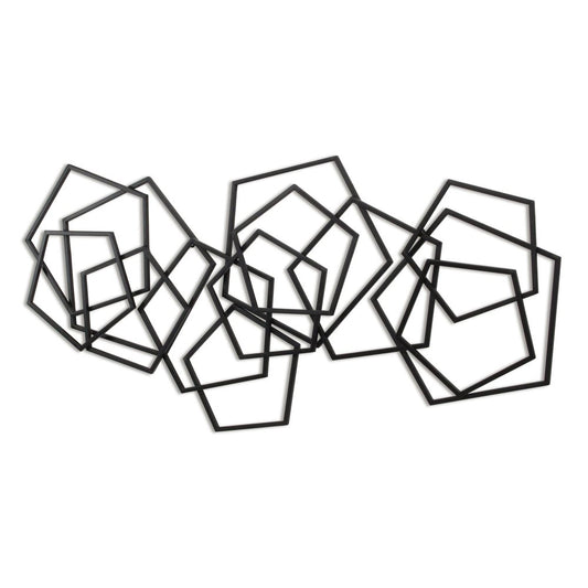 24" X 48" Black Geometric Metal Abstract Hanging Dimensional Sculpture