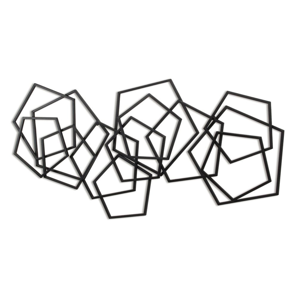 24" X 48" Black Geometric Metal Abstract Hanging Dimensional Sculpture