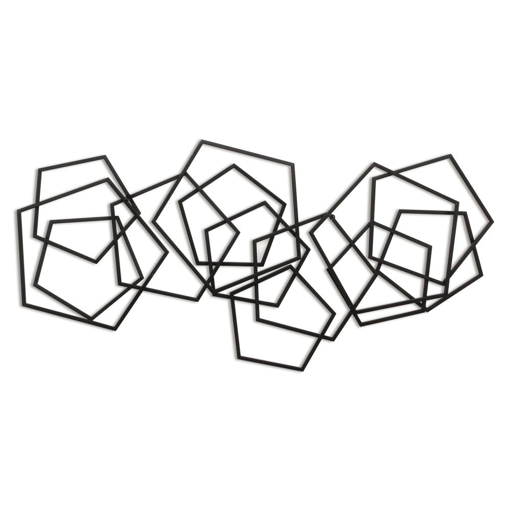 24" X 48" Black Geometric Metal Abstract Hanging Dimensional Sculpture