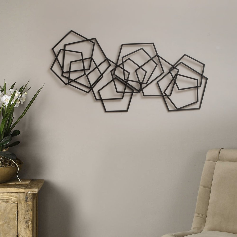 24" X 48" Black Geometric Metal Abstract Hanging Dimensional Sculpture