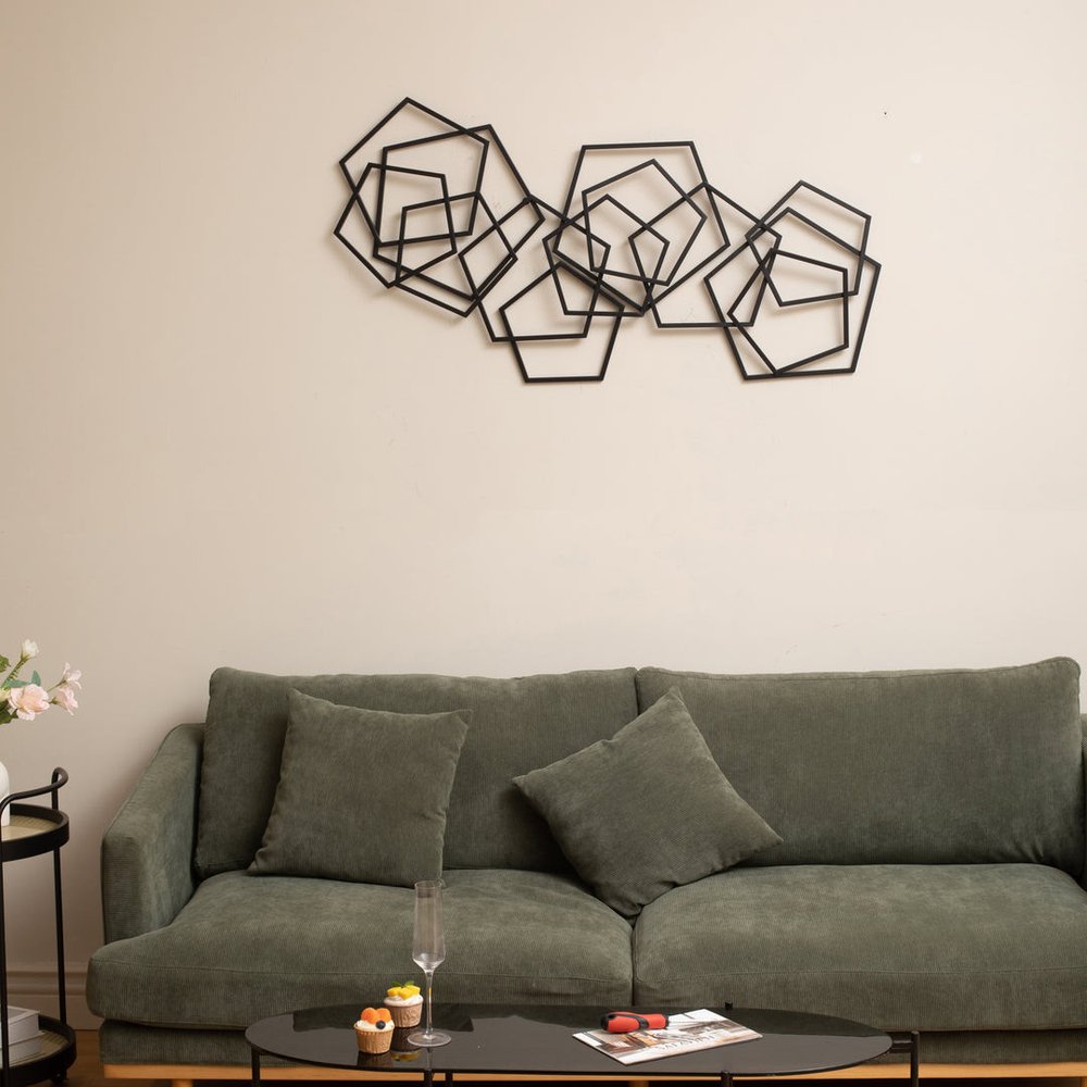 24" X 48" Black Geometric Metal Abstract Hanging Dimensional Sculpture