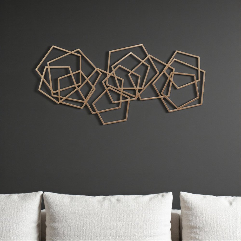 24" X 48" Bronze Geometric Metal Abstract Hanging Dimensional Sculpture