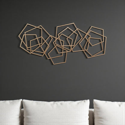 24" X 48" Bronze Geometric Metal Abstract Hanging Dimensional Sculpture