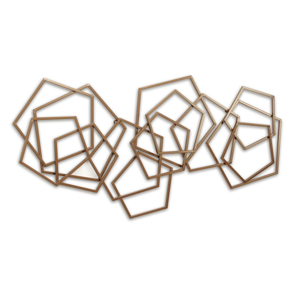 24" X 48" Bronze Geometric Metal Abstract Hanging Dimensional Sculpture