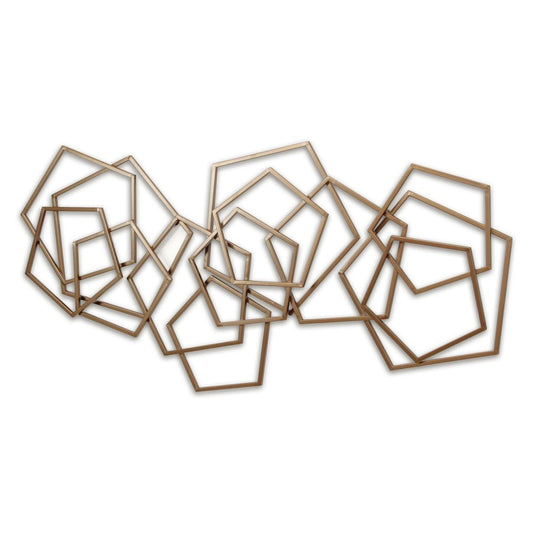 24" X 48" Bronze Geometric Metal Abstract Hanging Dimensional Sculpture