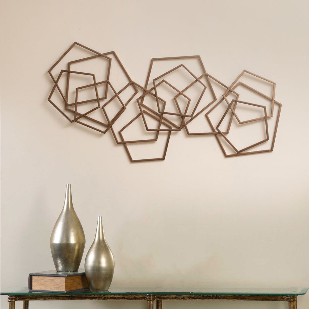 24" X 48" Bronze Geometric Metal Abstract Hanging Dimensional Sculpture