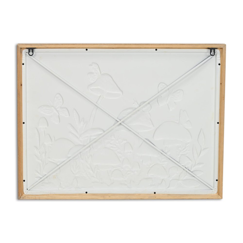 20" X 26" Natural And White Butterflies and Mushrooms Metal Framed Art