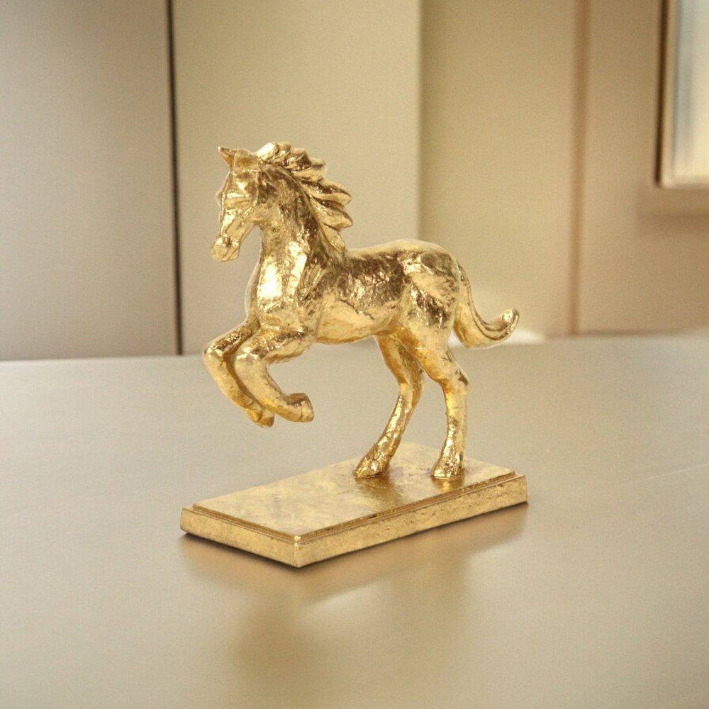 7" Gold Cast Iron Horse Tabletop Sculpture
