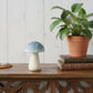 6" Blue And Off White Cast Iron Mushroom Tabletop Sculpture