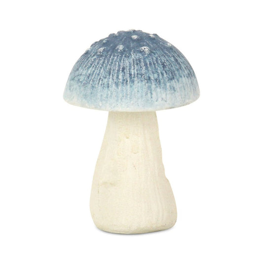6" Blue And Off White Cast Iron Mushroom Tabletop Sculpture