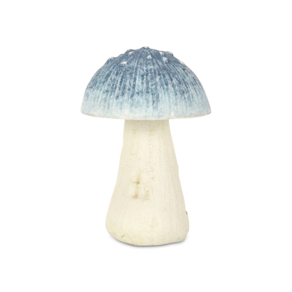 6" Blue And Off White Cast Iron Mushroom Tabletop Sculpture