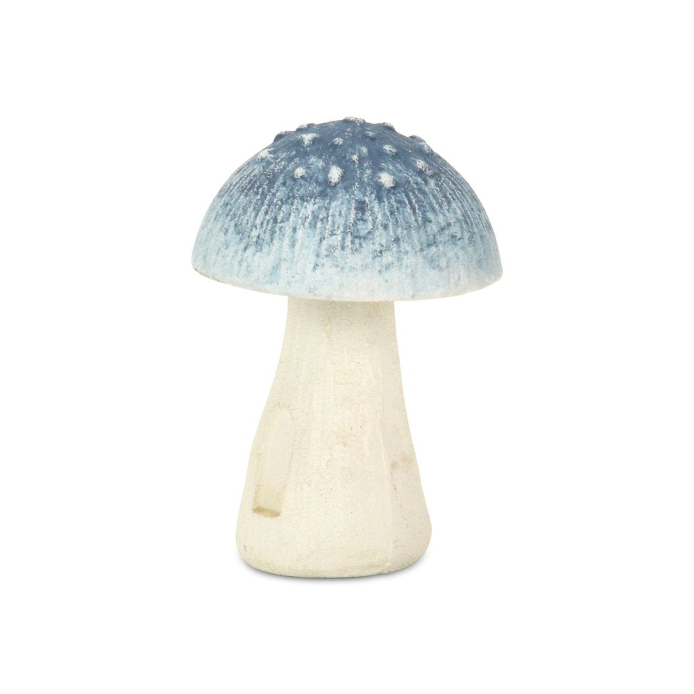 6" Blue And Off White Cast Iron Mushroom Tabletop Sculpture
