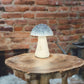 6" Blue And Off White Cast Iron Mushroom Tabletop Sculpture