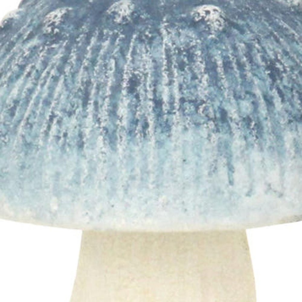 6" Blue And Off White Cast Iron Mushroom Tabletop Sculpture