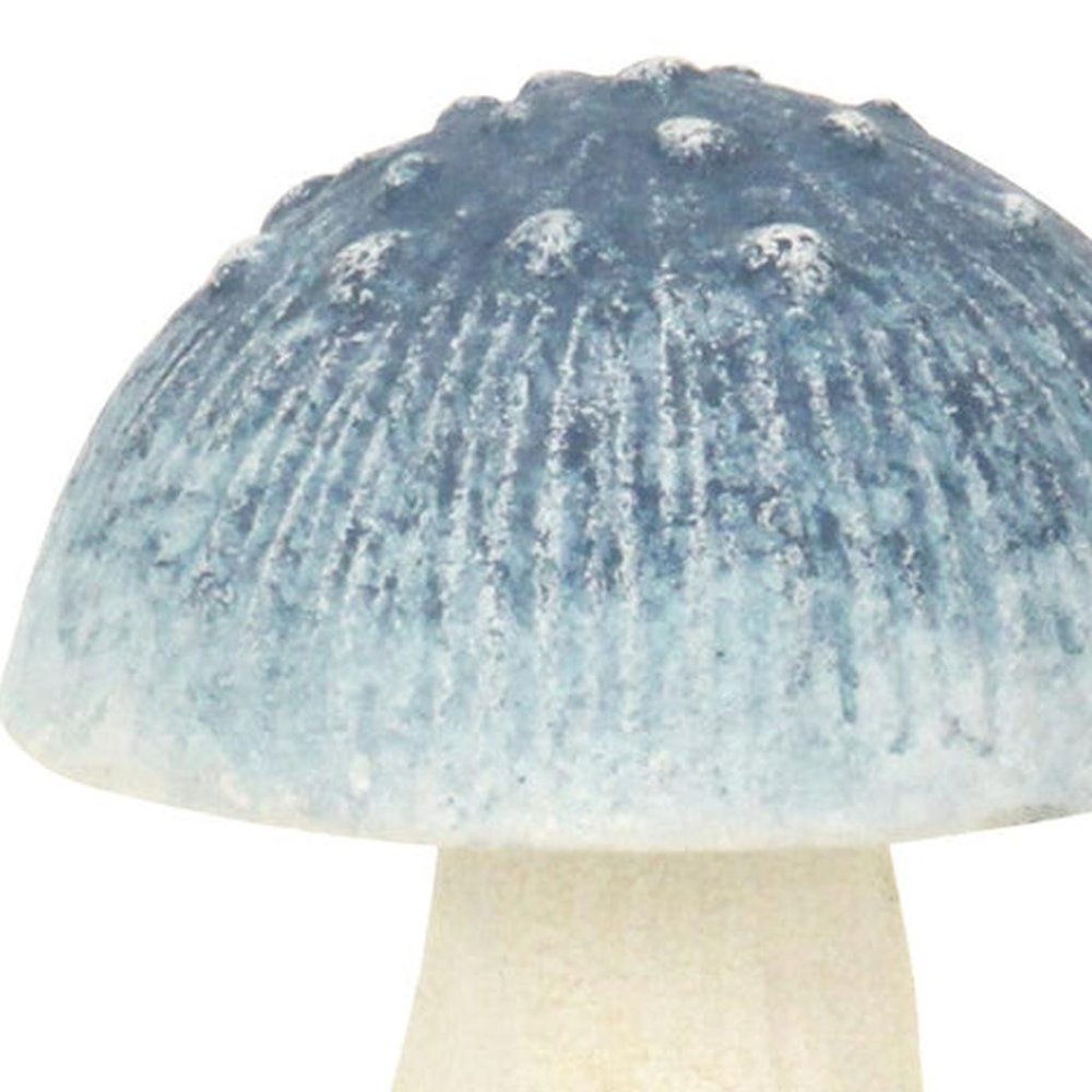 6" Blue And Off White Cast Iron Mushroom Tabletop Sculpture