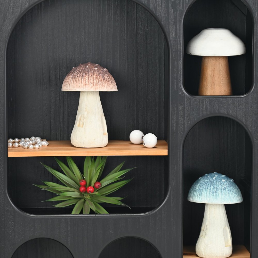 6" Red And Off White Cast Iron Mushroom Tabletop Sculpture