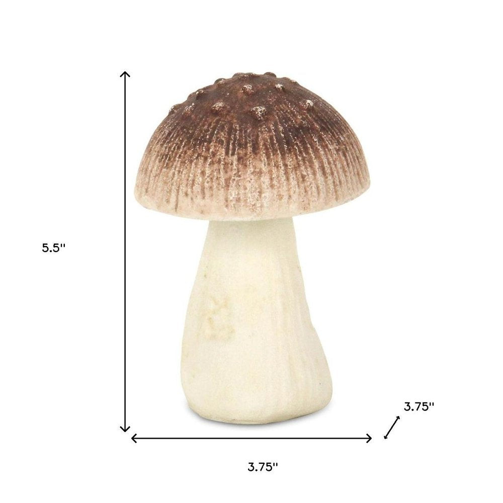 6" Red And Off White Cast Iron Mushroom Tabletop Sculpture