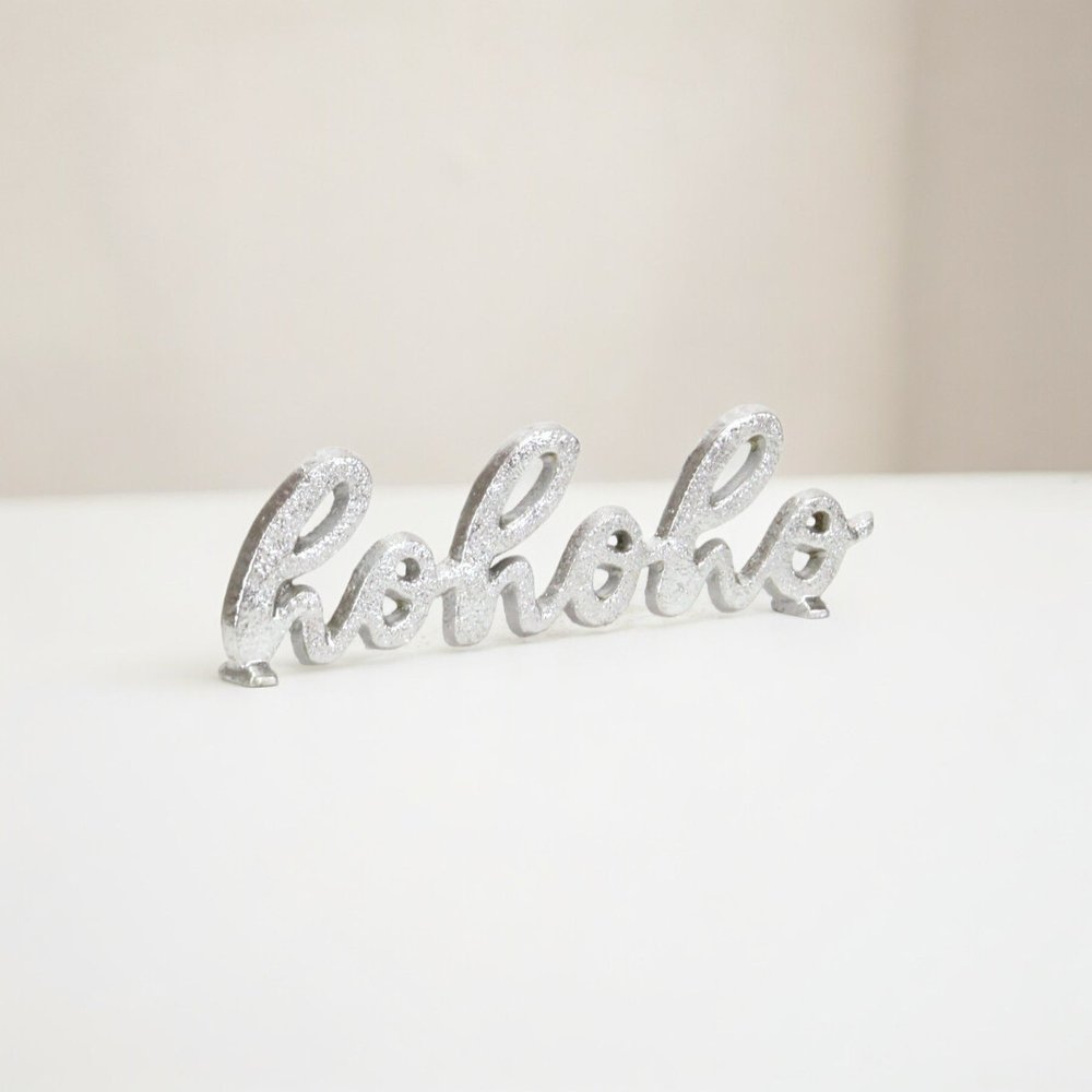 9" Silver Cast Iron Christmas Tabletop Sign