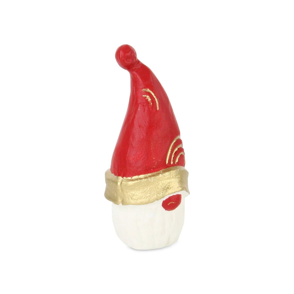 6" Red Gold And White Cast Iron Christmas Santa Gnome Figurine
