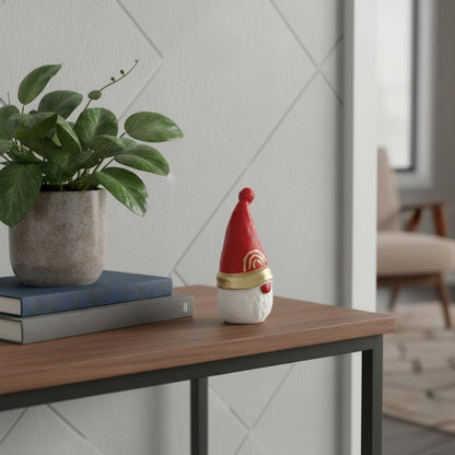 5" Red Gold And White Cast Iron Christmas Santa Gnome Figurine