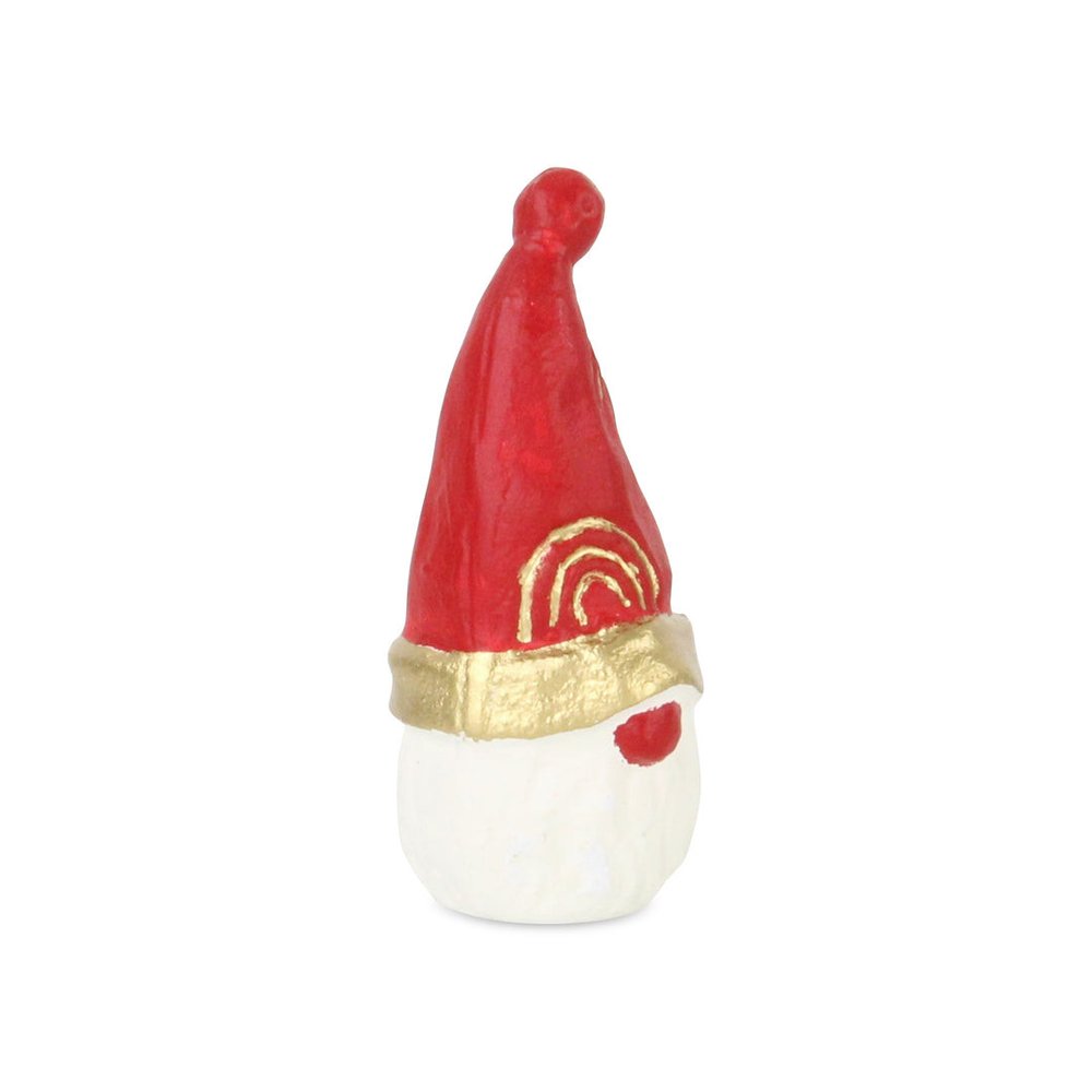 5" Red Gold And White Cast Iron Christmas Santa Gnome Figurine