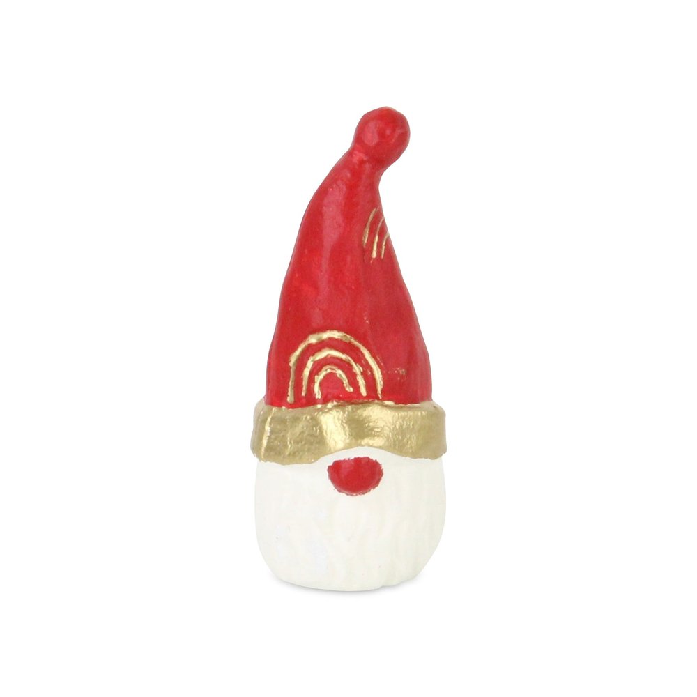 5" Red Gold And White Cast Iron Christmas Santa Gnome Figurine