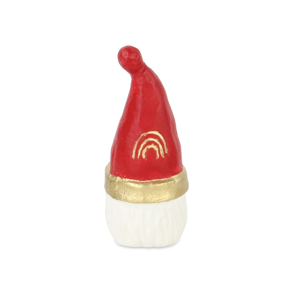 5" Red Gold And White Cast Iron Christmas Santa Gnome Figurine