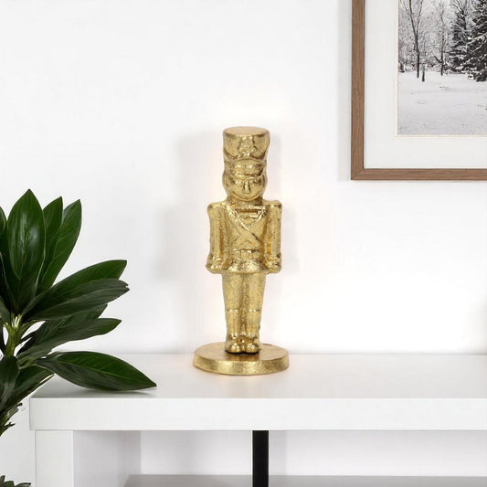 7" Gold Cast Iron Christmas Nutcracker Hand Painted Figurine