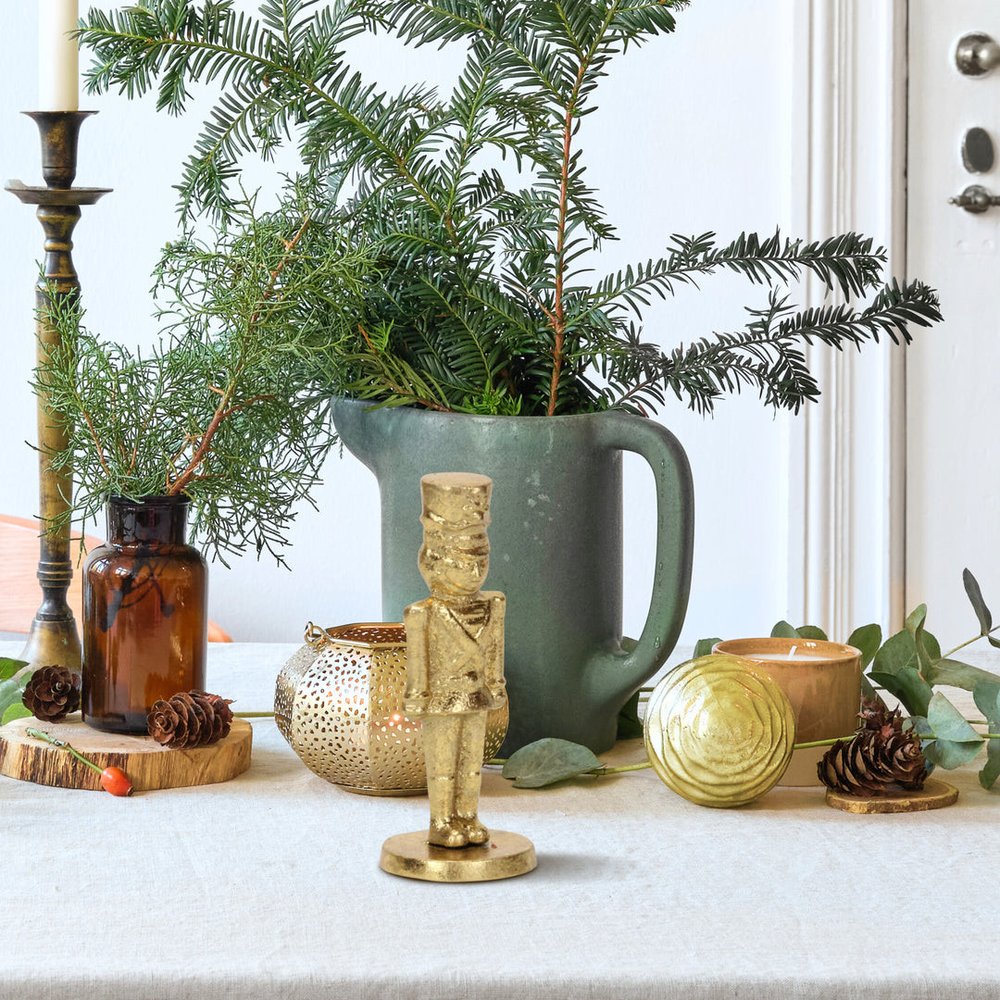 7" Gold Cast Iron Christmas Nutcracker Hand Painted Figurine