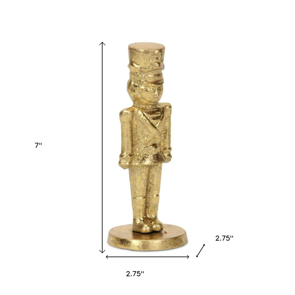 7" Gold Cast Iron Christmas Nutcracker Hand Painted Figurine