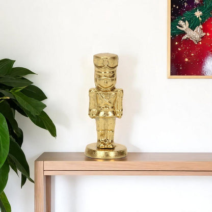 6" Gold Cast Iron Christmas Nutcracker Hand Painted Figurine