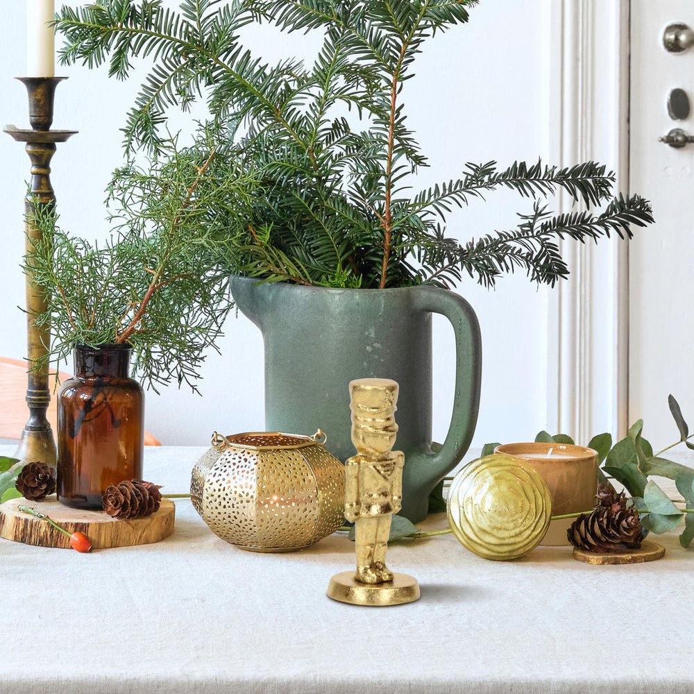 6" Gold Cast Iron Christmas Nutcracker Hand Painted Figurine