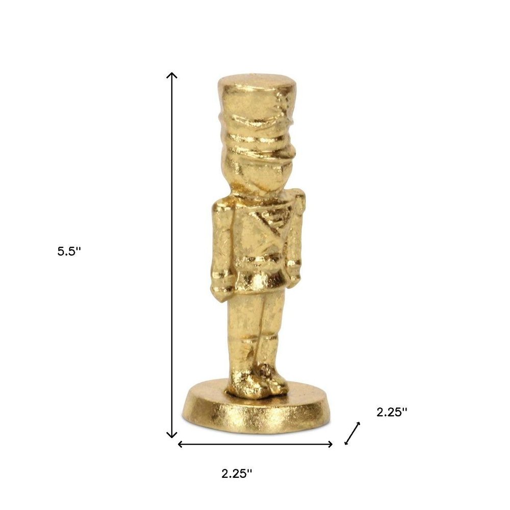 6" Gold Cast Iron Christmas Nutcracker Hand Painted Figurine