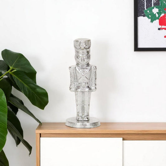 7" Silver Cast Iron Christmas Nutcracker Hand Painted Figurine