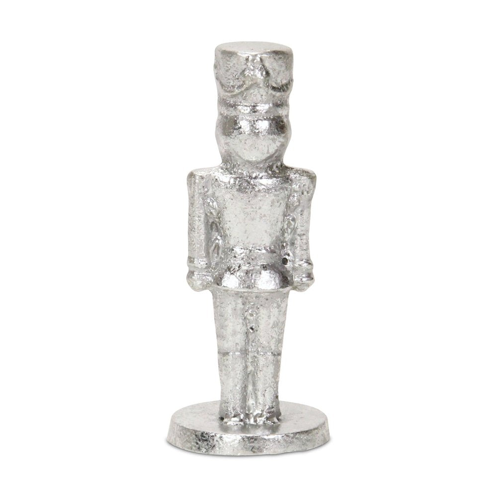 7" Silver Cast Iron Christmas Nutcracker Hand Painted Figurine