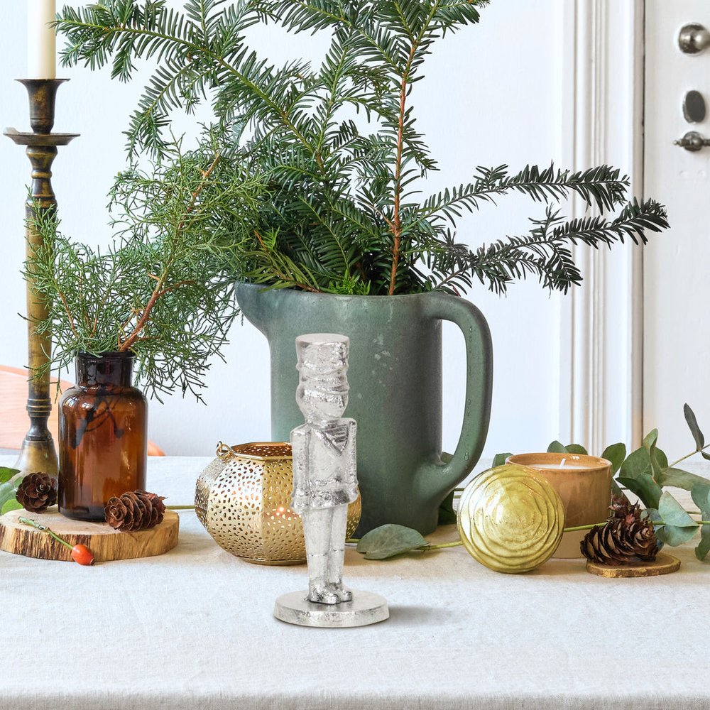 7" Silver Cast Iron Christmas Nutcracker Hand Painted Figurine