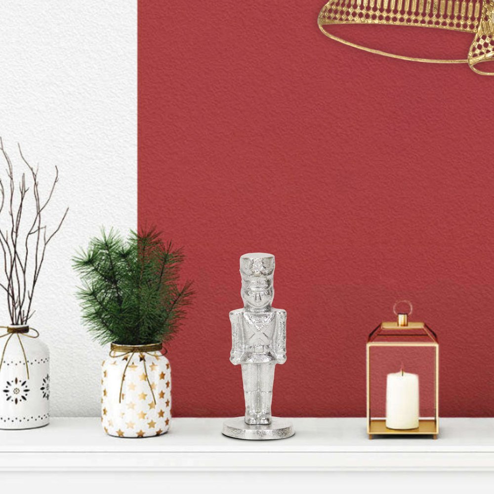 7" Silver Cast Iron Christmas Nutcracker Hand Painted Figurine