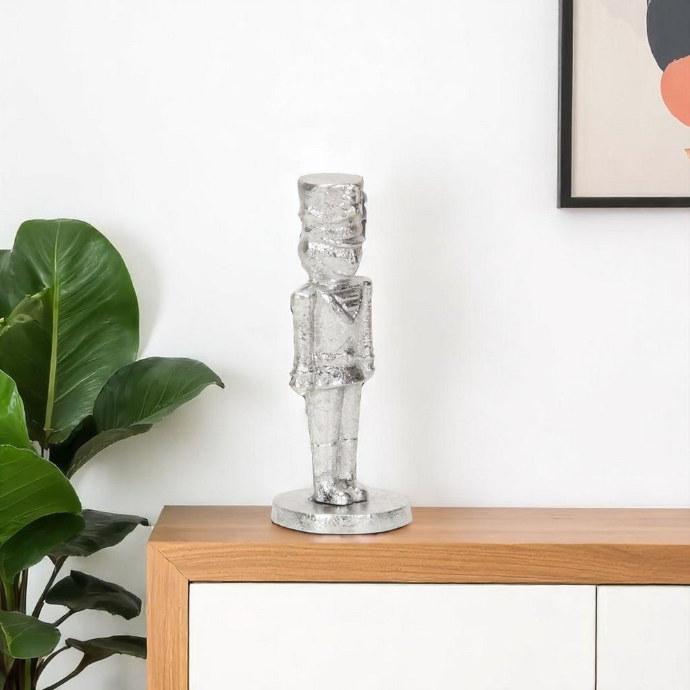 6" Silver Cast Iron Christmas Nutcracker Hand Painted Figurine