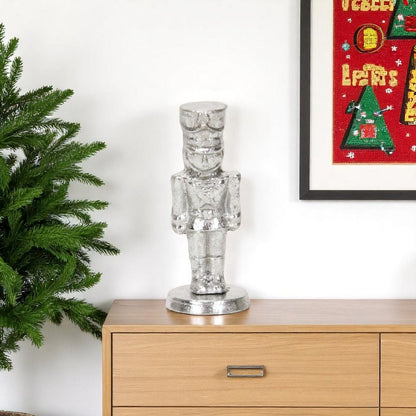 6" Silver Cast Iron Christmas Nutcracker Hand Painted Figurine