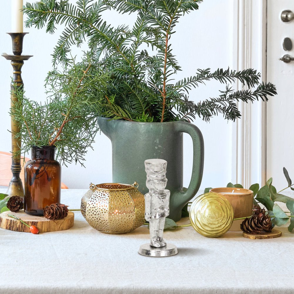 6" Silver Cast Iron Christmas Nutcracker Hand Painted Figurine