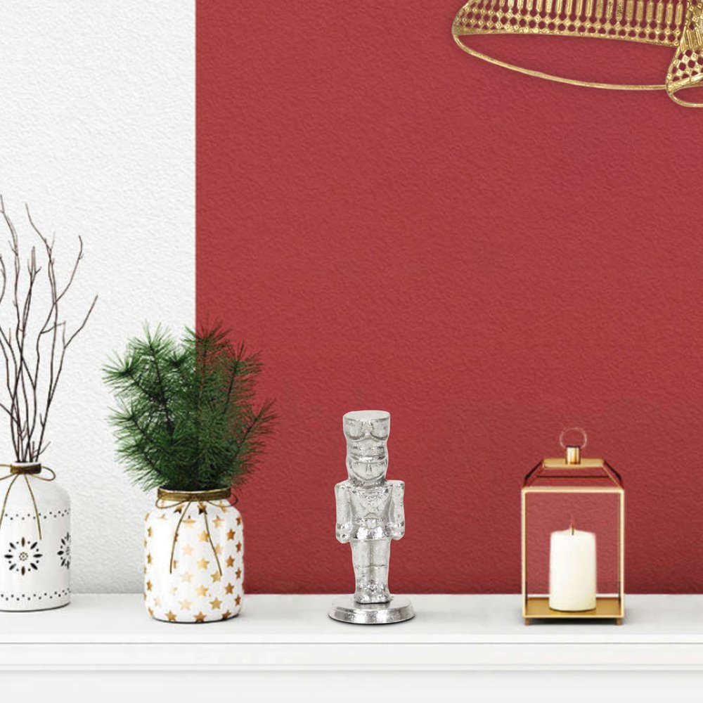 6" Silver Cast Iron Christmas Nutcracker Hand Painted Figurine