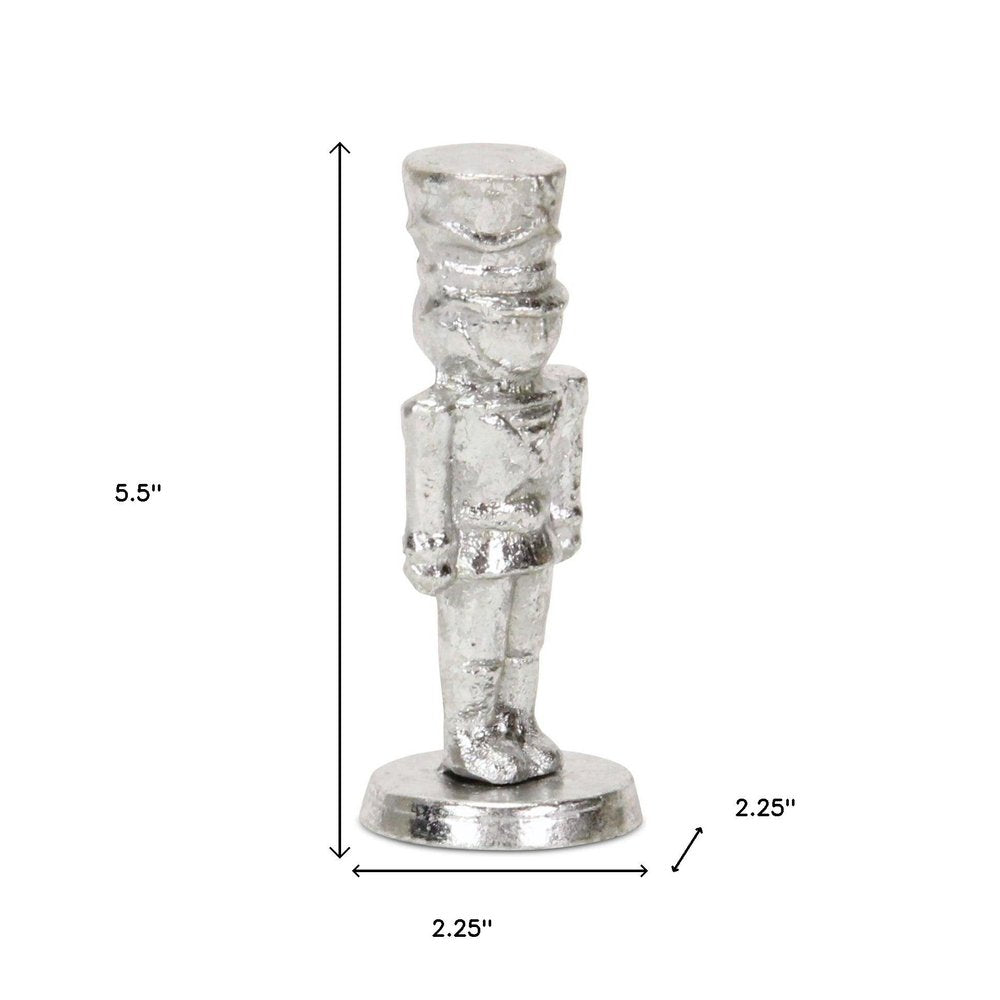 6" Silver Cast Iron Christmas Nutcracker Hand Painted Figurine