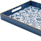 16" Blue And White Geometric Star And Trees Serving Tray With Handles